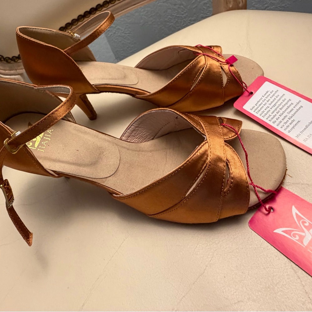 Elegant Satin Heels in Rich Tan